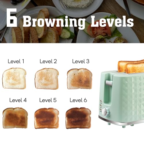 Seydere Toaster 2 Slices, Toasters Wide Slot, Bread Toaster with Cancel, Bagel, Defrost Function, Bagel Toasters with Removable Tray & 6 Temperature Settings, Green