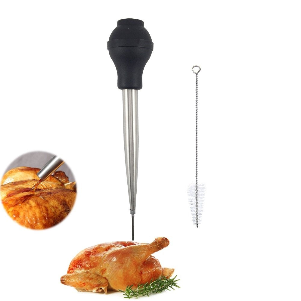 Silicone Bulb Turkey Baster Syringe Stainless Steel Marinade Injector With Needle And Cleaning Brush