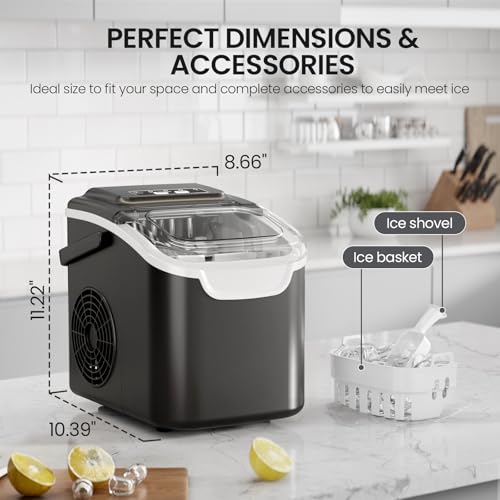 Crzoe Countertop Ice Maker,26Lbs/24H, 2 Ice Sizes, Self-Cleaning, Black