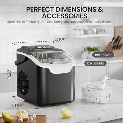 Crzoe Countertop Ice Maker,26Lbs/24H, 2 Ice Sizes, Self-Cleaning, Black