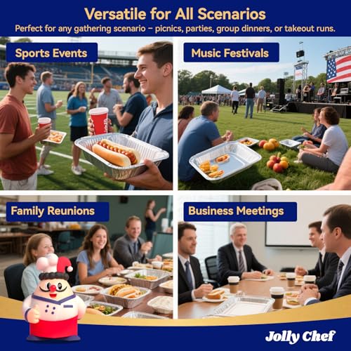 JOLLY CHEF 9x13 Aluminum Foil Pans (30 Pack) - Disposable Half Size Deep Steam Foil Pans for Roasting Turkey, Lasagna, Casseroles - Thanksgiving, Christmas, Parties, Catering