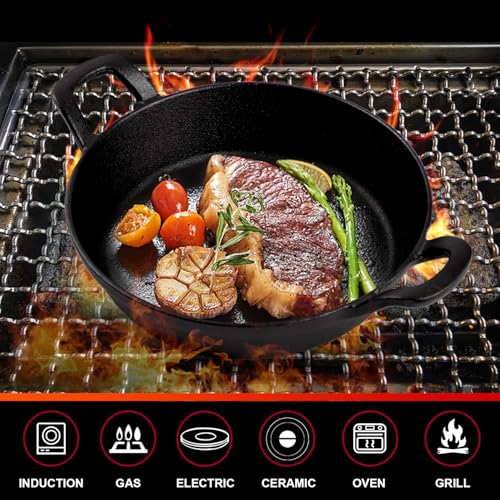 DVK Small Cast Iron Skillet Round Frying Shrimp Pan Set Suitable for kitchen, Indoor and Outdoor Picnics (2, 7In)