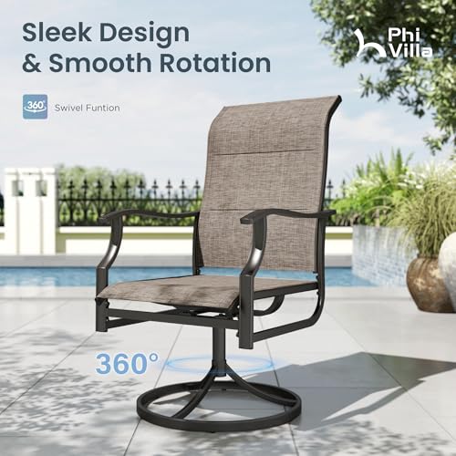 PHI VILLA 9 PCS Patio Dining Set for 8 Person, Padded High Back Outdoor Swivel Chairs and Large Metal Table, Patio Table and Chairs Set for Outdoor Deck Lawn Garden