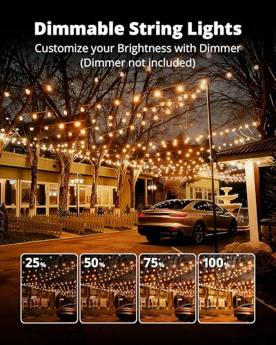 VIPAR LED Outdoor String Lights, 100FT Patio Lights with 32 Edison Shatterproof Bulbs, IPX5 Waterproof Outside Hanging Light Connectable for Backyard Porch Balcony Garden Deck Decor, E12 Base, Black