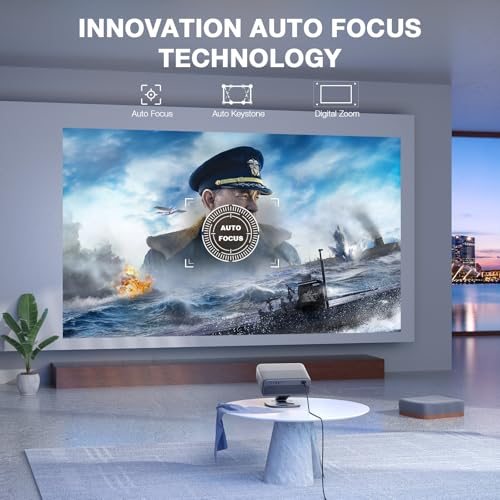 [Now with Netflix & 3500 ANSI] 4K Projector with WiFi and Bluetooth,TOF Real-Time Auto Focus Smart Projector, AuKing Outdoor Movie Home Theater Proyector with Omni-Adjustable Stand(grey)
