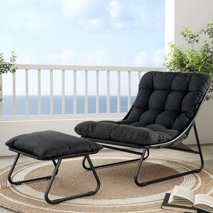 Grand patio Outdoor Lounge Chair with Footrest & Cushion, Dark Gray