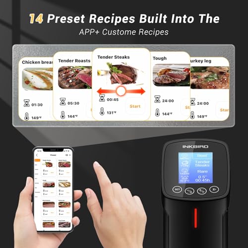 INKBIRD WIFI Sous Vide Cooker ISV-100W, 1000 Watts Sous Vide Machine Immersion Circulator with 14 Free Preset Recipes on APP & Calibration Function, Thermal Immersion, Fast-Heating with Timer