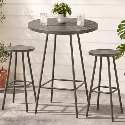 Best Choice Products 3-Piece Patio Dining Set, Bar Height, Outdoor Bistro Set, Outdoor Round Bar Table w/ 2 Bar Stools, Steel - Taupe