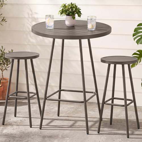 Best Choice Products 3-Piece Patio Dining Set, Bar Height, Outdoor Bistro Set, Outdoor Round Bar Table w/ 2 Bar Stools, Steel - Taupe