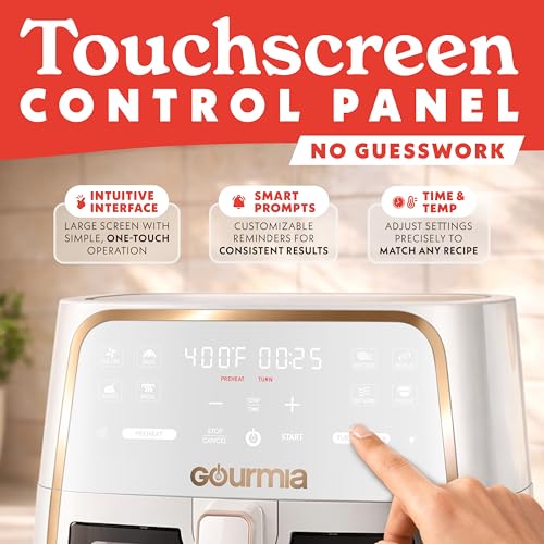 Gourmia 8 Qt Air Fryer, 8 Presets with Digital Display, FryForce 360° Technology, Easy View Window & Interior Light, Dishwasher Safe Basket, White