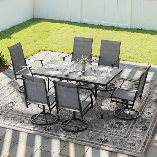 Soohow Outdoor Dining Set for 6, 7-Piece Patio Table and Chairs Set, 6 x Swivel Patio Dining Chairs with Textilene Fabric and 60"x35" Outdoor Table with 1.57" Umbrella Hole for Backyard, Poolside
