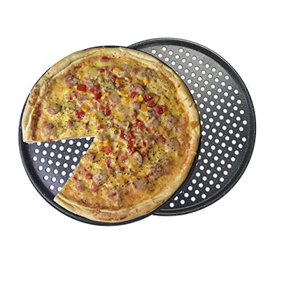 Monfish 14 inch Pizza Pan with holes 2 pack perforated huge Pizza Tray Carbon Steel Crisper Pan Non stick Pizza pan for oven