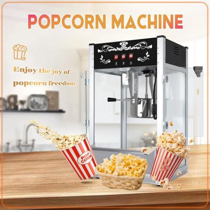 Commercial Popcorn Maker Machine 20 Oz 1440W, Theater Style Popper for 80 Cups/Batch with 3-Switch Control, Steel Frame & Tempered Glass Doors