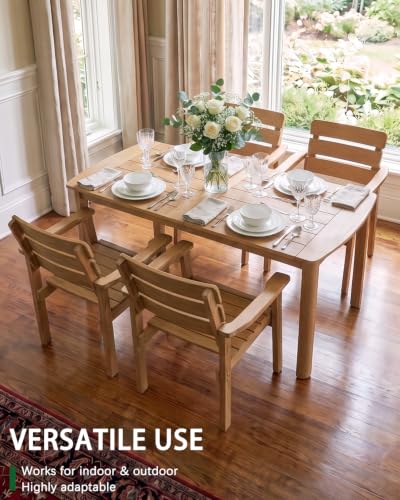 Kibaso 7-Piece Outdoor Dining Set, Patio Table & Chairs for 6, Teak