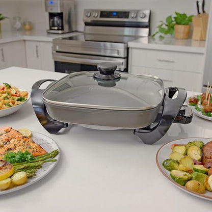 Kenmore Non-Stick Electric Skillet with Removable Drip Tray, Black, 10" x 18" Cooking Surface, Compact Countertop Cooking, Grill, Saute, Fry
