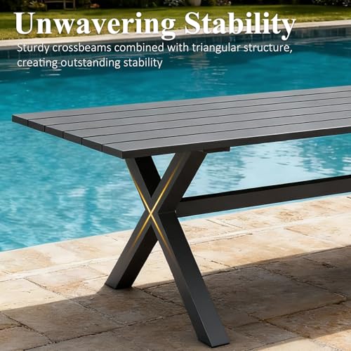 LayinSun 11 Pieces Outdoor Patio Dining Set, Aluminium Rectangular Dining Table and Wicker Rattan Chairs Set for Outside Backyard, Poolside