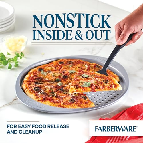 Farberware Nonstick Bakeware Round Pizza/Crisper Pan, 13 Inch, Gray