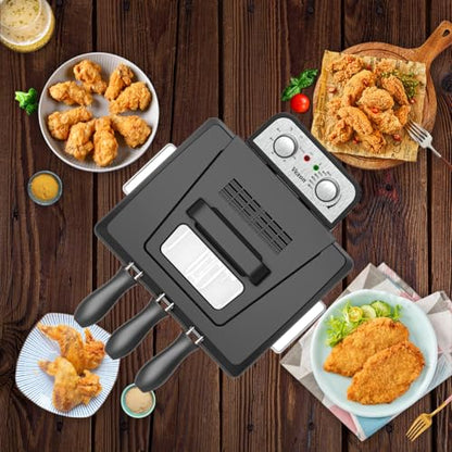 1800W 5 Liters/21 Cups Large Electric Deep Fryer with 3 Frying Baskets, Adjustable Temperature,View Window Lid,Countertop Stainless Steel Body Deep Fryer Pot,Perfect for Kitchen, Fry Fish for Home Use