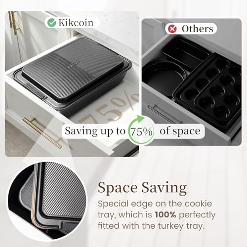 Kikcoin 25 PCS Stackable Baking Pans Set, Non-stick Bakeware Sets with Silicone Handles, 450°F Oven Safe Cookie Sheets for Baking, Easy Release Heavy-duty Baking Sheets Non Stick, Black