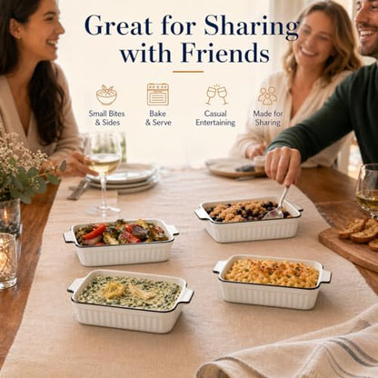 DLIM HOME 12 Oz Casserole Dish, Ceramic Baking Dishes Sets of 4, Small Casserole Dish with Handle, Porcelain Bakeware Sets, 5" Rectangular Baking Serving Dish for Casserole, Cakes, Dishwasher Oven Safe