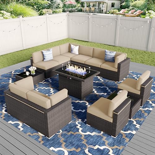 Vakollia 13 Pieces Patio Furniture Set with 44" Propane Gas Fire Pit Table