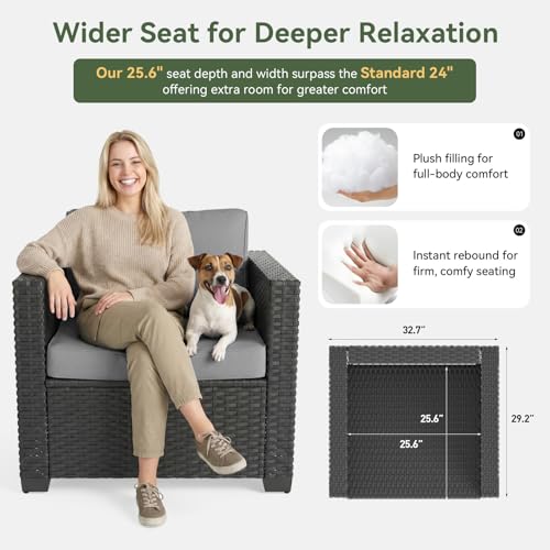 Aoxun Patio Furniture Set, 5 Piece Outdoor Sectional Sofa with Ottomans, Wicker Outdoor Furniture Conversation Sets with Waterproof Cover for Deck Backyard Grey