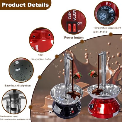 Chocolate Fountain Machine, Faucet Model Chocolate Waterfall Machine, Stainless Steel Chocolates Fountain Warmer with Chocolates Melting Function for Party, Wedding, Birthday (Black)
