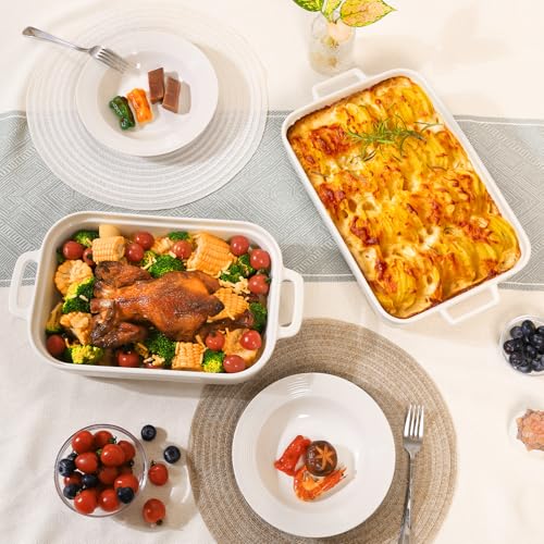 5.5 Quart Casserole Dish,Large Baking Dish Cookware,14.7x10 Inch Deep Lasagna Pan for Oven,Ceramic Bakeware for Baking, Easy to Clean,(White)