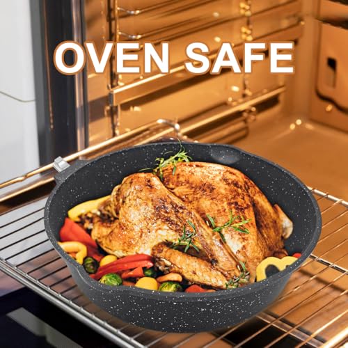 AIKENBBKK 12 Inch Frying Pans Nonstick with Lid, 5 Qt Large Deep Frying Pan Skillet with Cover, Non Stick Cooking Sauté Pan Compatible with All Stovetops, Detachable Handle, Oven Safe, PFOA PFOS Free