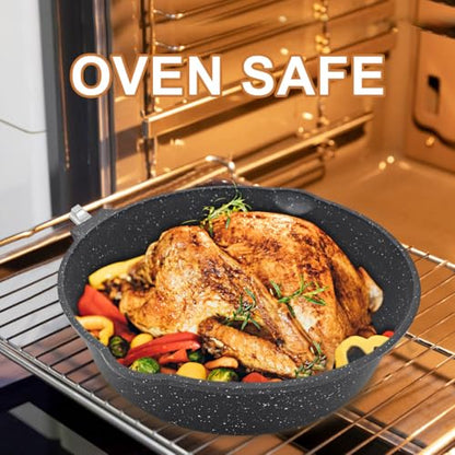 AIKENBBKK 12 Inch Frying Pans Nonstick with Lid, 5 Qt Large Deep Frying Pan Skillet with Cover, Non Stick Cooking Sauté Pan Compatible with All Stovetops, Detachable Handle, Oven Safe, PFOA PFOS Free