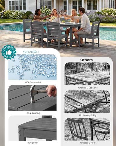 SERWALL Patio Dining Sets for 10 Person, HDPE Dining Set with 2 Tables, 8 Armless Chairs and 2 Armed Dining Chairs, Gray