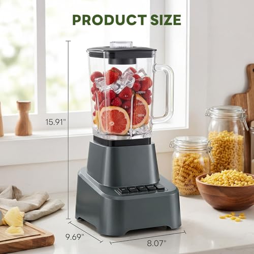 OLIXIS Professional Blender for Smoothies, Full-Size Kitchen Blender with 850 Peak Watts & 54oz Large Glass Pitcher, 4 Speeds with Pulse for Ice Crushing Frozen Fruits, Dishwasher Safe, Grey