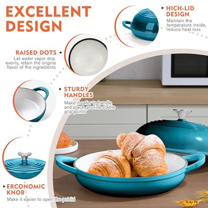 NSIRONS Enameled Cast Iron Dutch Oven Pot with Lid, 6 Qt Dutch Oven for Sourdough Bread Baking, Cast Iron Bread Oven with Dome Lid (Blue-Green)