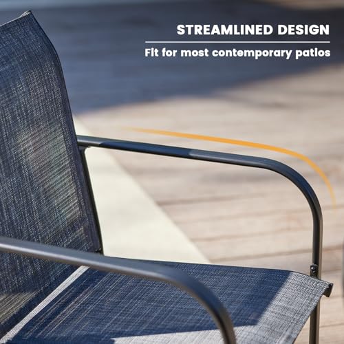 VICLLAX 5 Pieces Patio Dining Set, Patio Furniture Set of 4 Patio Stackable Chairs and Outdoor Metal Square Table with Umbrella Hole for Backyard Lawn Garden, Dark Grey Chairs and Dark Grey Table