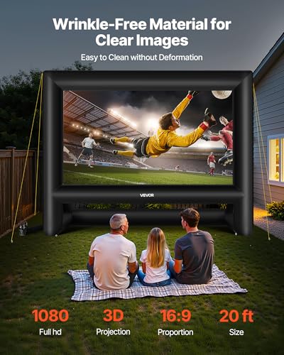VEVOR 20FT Inflatable Movie Screen, Inflatable Projector Screen with Portable Storage Bag, 16:9 Easy Set Up Movie Projection for Outdoor Backyard, Home Theater, Theme Party