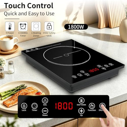 HUIPUSHE Single Induction Cooktop,1800W Portable induction Cooktop，Portable induction hot plate with LCD touch control,9 Levels,10H,Safety Lock, 110V single burner induction Cooktop