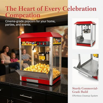 1600W Commercial Popcorn Machine, 16 Oz Kettle Countertop Popcorn Maker with Warming Deck, Removable Stainless Steel Kettle, 3-Switch Control, for Concession Stand Carnival School Events, Pink