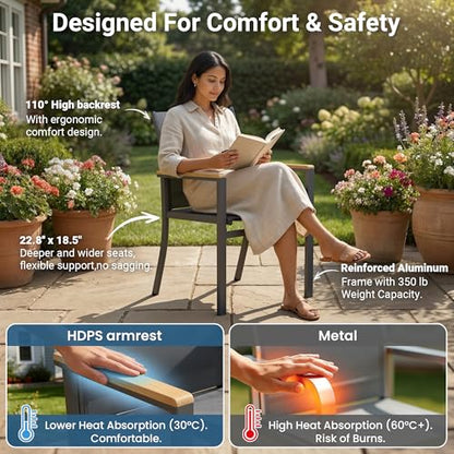 7-Pieces Aluminum Patio Table and Chairs for All-Weather, Patio Table Set with Heavy Duty HDPS Rectangular Table, Outdoor Patio Dining Furniture Set with Breathable Quick-Drying Textilene Chairs