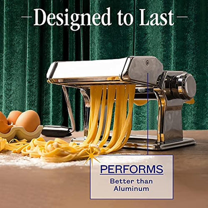 Nuvantee Pasta Maker with Adjustable Thickness Settings - 3 in 1 Noodle Maker with Rollers & 2 Width Cutters for Fresh Spaghetti, Fettuccini, Lasagna, Dumplings & More