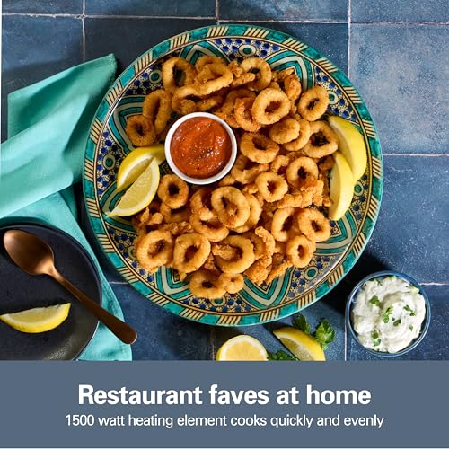 Hamilton Beach Family Style Electric Deep Fryer, Includes Frying Basket with Hooks, 1500 Watts, Easy Detach Magnetic Cord, 2 Liter / 8 Cup Oil Capacity, Kitchen Makeover Blue (35031)