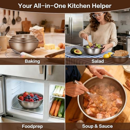 Gronivex Stainless Steel Mixing Bowls Set of 3 (1.5, 2.2 & 3.4 Qt) – Food Grade 304, Thicker-Gauge, Stackable Nesting – Classic Everyday Set for Baking, Salad Prep & Cooking