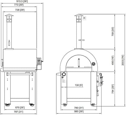KOSTCH 32.5 inch Wood Fired and Propane Gas Pizza Oven for Outdoor Kitchen in Stainless Steel, Large Pizza Oven for Outside, Yard and Party (Blue with Cover)