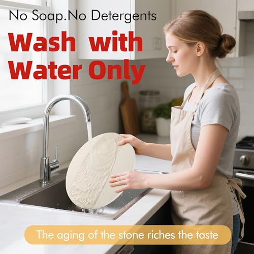 FLYZZA 12.4" Round Pizza Stone, Heavy Duty Cordierite Pizza Pan for Grilling & Pizza Oven, High Temperature Resistant Baking Stone for Pizza, Bread, Meat and More
