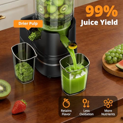 AIRMSEN Juicer Machines, 5.8" Feed Chute Cold Press Juicer for Whole Fruit and Vegetable, 2.2 qt Auto-Feed Time-Saver, 7+1-Stage New Upgraded Auger Slow Masticating High Yield, Easy to Clean Black