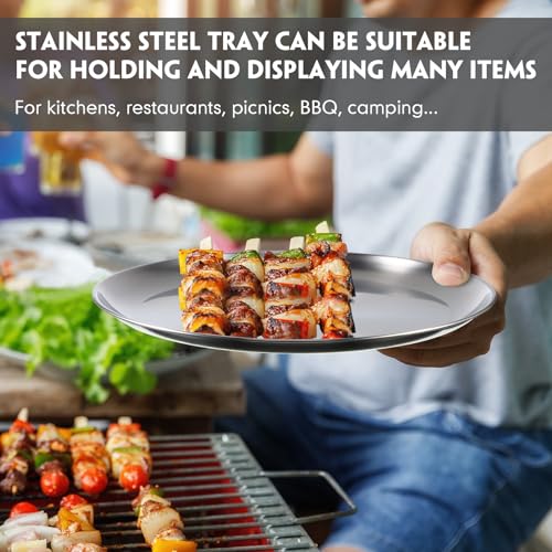 Thenshop 8 Pieces 8 Inch Pizza Pans Bulk Stainless Steel Sets Round Bakeware Pizza Trays for Oven Freezer Kitchen Baking Home Restaurant Picnics Safe Sturdy Reusable Easy Clean(Silver)