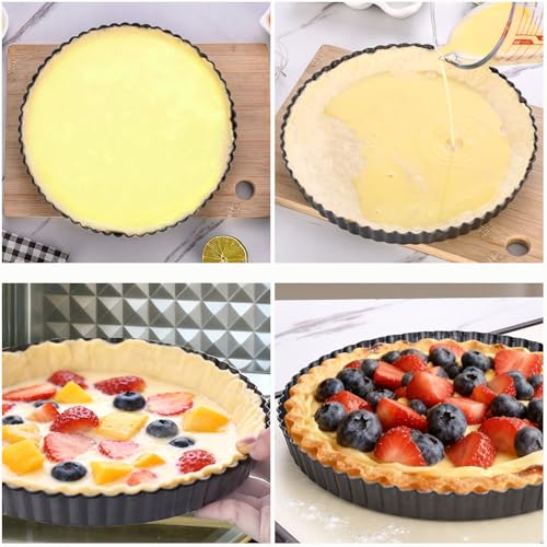 DATANYA Tart Pan 9 Inch Tart Pans Removable Bottom, Non-Stick Quiche Pan Carbon Steel Heavy Duty Pie Pan 9 Inch Tart Pan Loose Bottom, extra high of 1.2 Inches