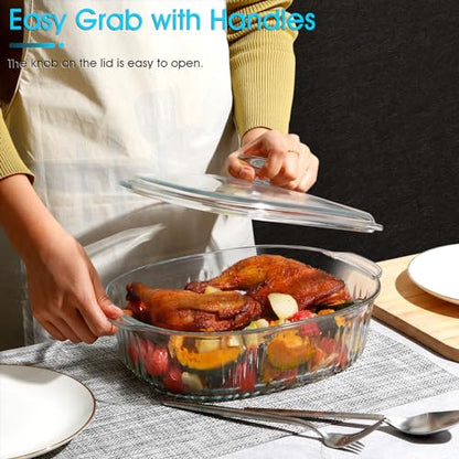 NUTRIUPS Glass Casserole Dish with Glass Lid, Borosilicate Glass,Casserole Dish for Oven, Baking Dish with Lid (3QT)