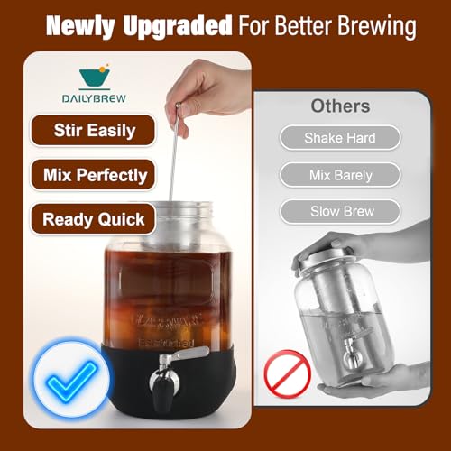 Cold Brew Coffee Maker, 1 Gallon Iced Coffee Maker With Stainless Steel Filter, Heavy Duty Glass Cold Brew Pitcher With Stainless Steel Spigot, Mason Jar Cold Brew Coffee Maker Fast Iced Tea Maker