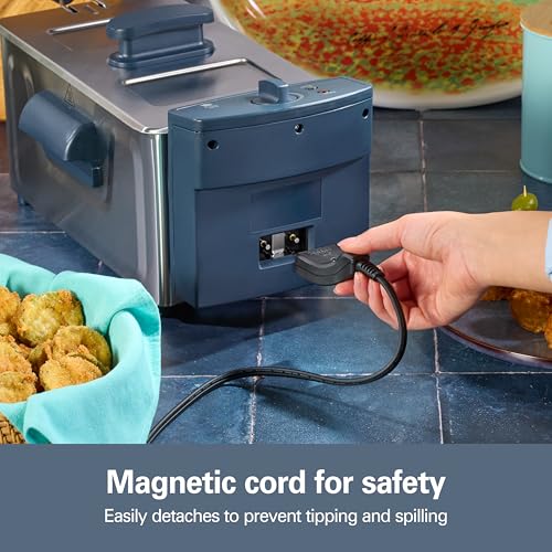 Hamilton Beach Family Style Electric Deep Fryer, Includes Frying Basket with Hooks, 1500 Watts, Easy Detach Magnetic Cord, 2 Liter / 8 Cup Oil Capacity, Kitchen Makeover Blue (35031)