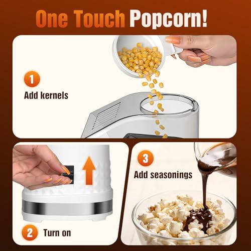 Popcorn Maker, 1200W Fast Hot Air Popper in 2 Minutes, Oil-Free Popcorn Popper, 4.5QT Large Capacity, Popcorn Machine for Home, Movie Nights, Family, Parties&World Cup, ETL Certified (White)